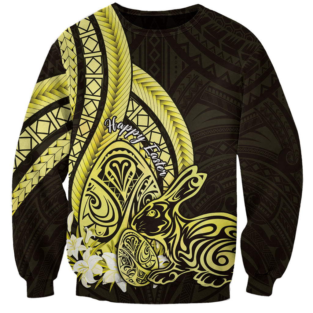 Yellow Polynesia Easter Day Sweatshirt Eggs With Bunny Polynesian Pattern
