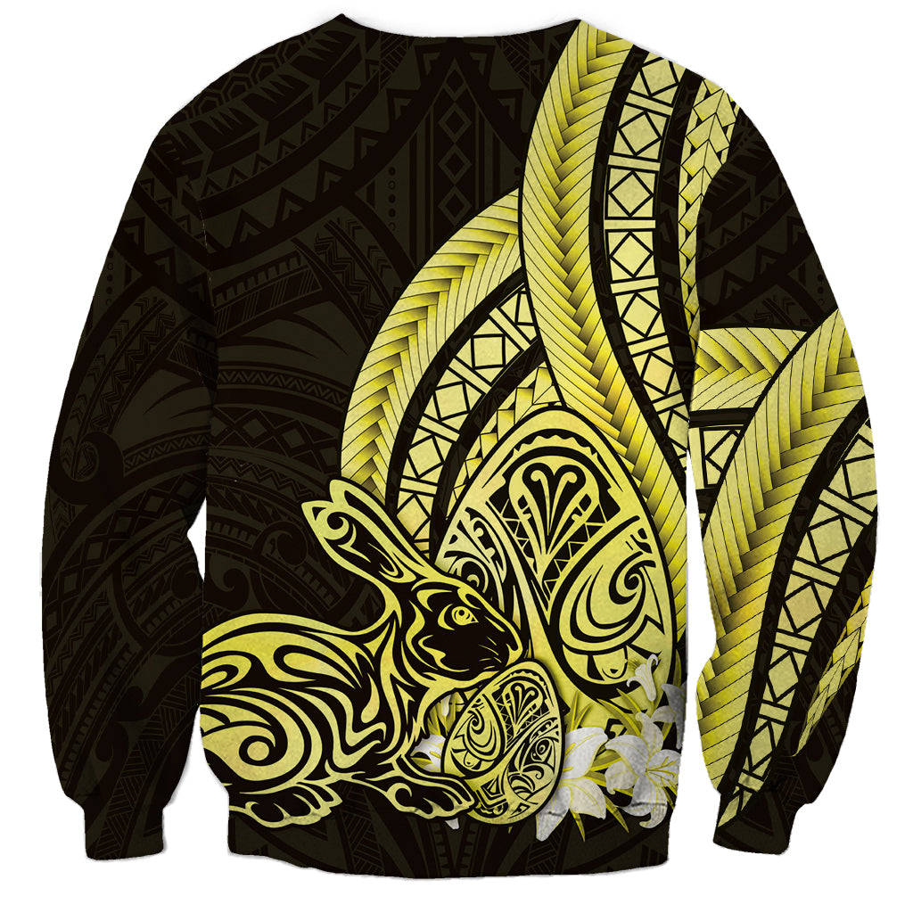 Yellow Polynesia Easter Day Sweatshirt Eggs With Bunny Polynesian Pattern
