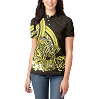 Yellow Polynesia Easter Day Women Polo Shirt Eggs With Bunny Polynesian Pattern