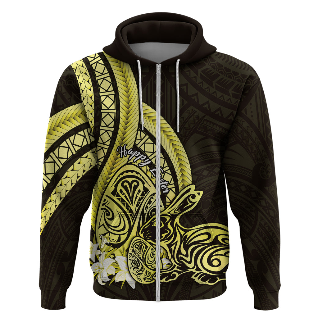 Yellow Polynesia Easter Day Zip Hoodie Eggs With Bunny Polynesian Pattern LT14 Zip Hoodie Yellow - Polynesian Pride