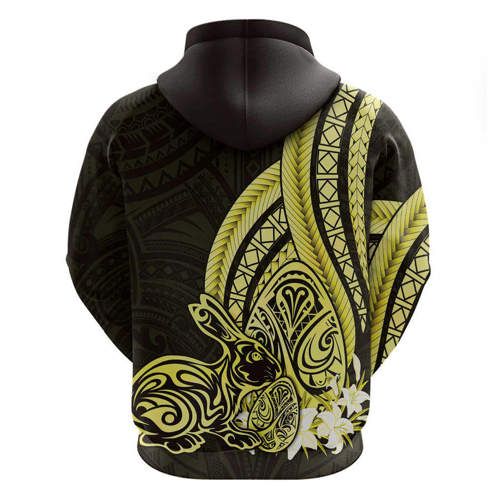 Yellow Polynesia Easter Day Zip Hoodie Eggs With Bunny Polynesian Pattern LT14 - Polynesian Pride
