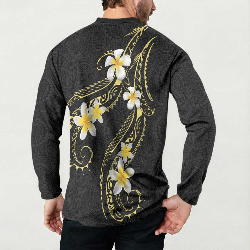 Polynesia Tattoo With Plumeria Button Sweatshirt Elegant Vibes
