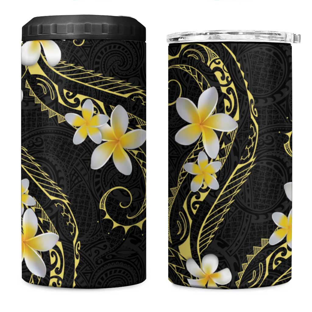 Polynesia Tattoo With Plumeria 4 in 1 Can Cooler Tumbler Elegant Vibes