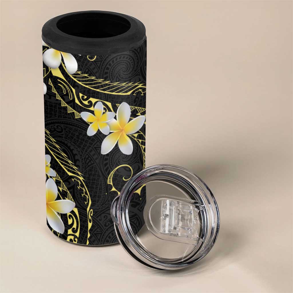 Polynesia Tattoo With Plumeria 4 in 1 Can Cooler Tumbler Elegant Vibes