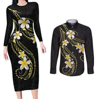 Polynesia Tattoo With Plumeria Couples Matching Long Sleeve Bodycon Dress and Long Sleeve Button Shirt Elegant Vibes