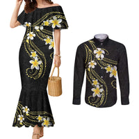 Polynesia Tattoo With Plumeria Couples Matching Mermaid Dress and Long Sleeve Button Shirt Elegant Vibes