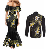 Polynesia Tattoo With Plumeria Couples Matching Mermaid Dress and Long Sleeve Button Shirt Elegant Vibes