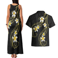 Polynesia Tattoo With Plumeria Couples Matching Tank Maxi Dress and Hawaiian Shirt Elegant Vibes