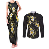 Polynesia Tattoo With Plumeria Couples Matching Tank Maxi Dress and Long Sleeve Button Shirt Elegant Vibes