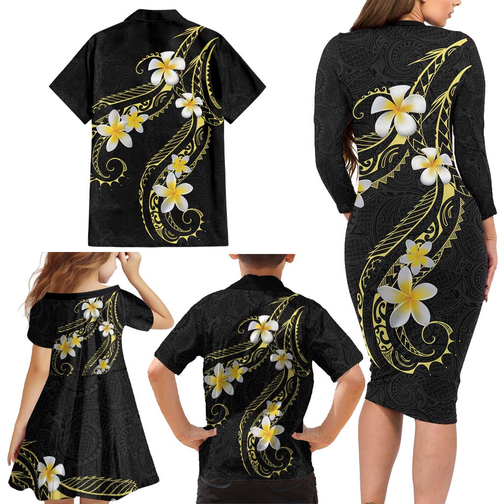 Polynesia Tattoo With Plumeria Family Matching Long Sleeve Bodycon Dress and Hawaiian Shirt Elegant Vibes LT14 - Polynesian Pride