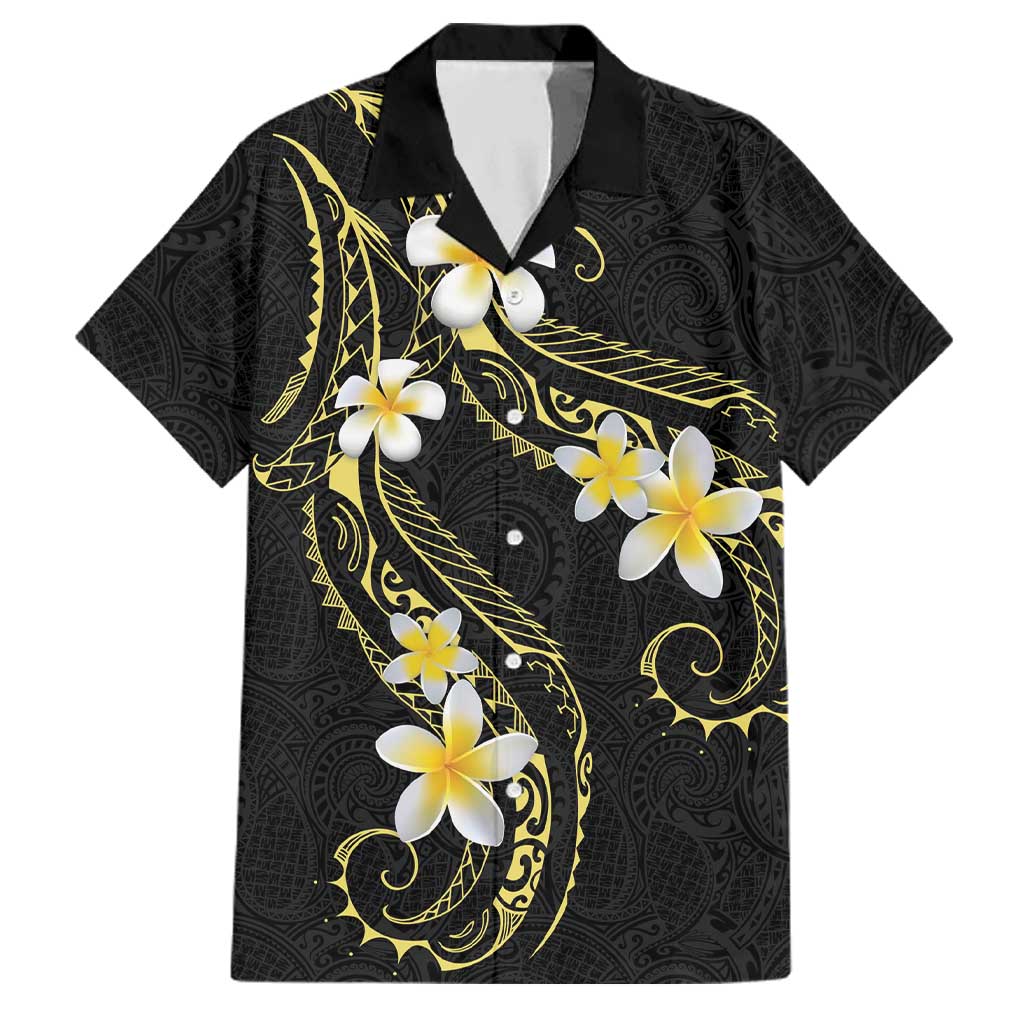 Polynesia Tattoo With Plumeria Family Matching Off The Shoulder Long Sleeve Dress and Hawaiian Shirt Elegant Vibes LT14 Dad's Shirt - Short Sleeve Black - Polynesian Pride