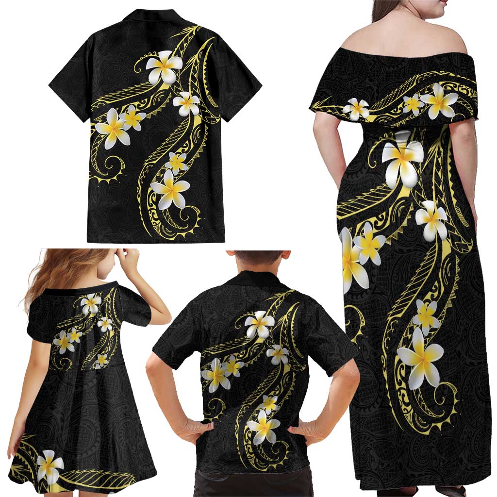Polynesia Tattoo With Plumeria Family Matching Off Shoulder Maxi Dress and Hawaiian Shirt Elegant Vibes