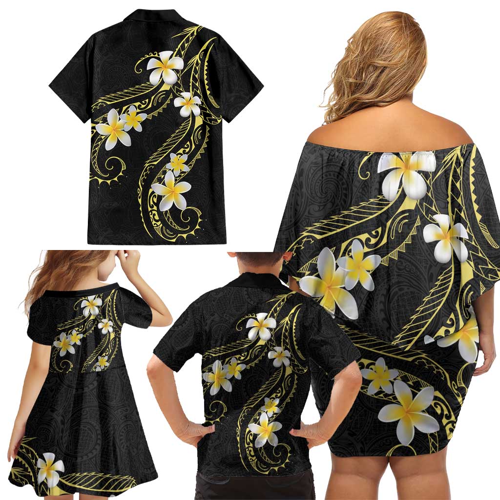 Polynesia Tattoo With Plumeria Family Matching Off Shoulder Short Dress and Hawaiian Shirt Elegant Vibes