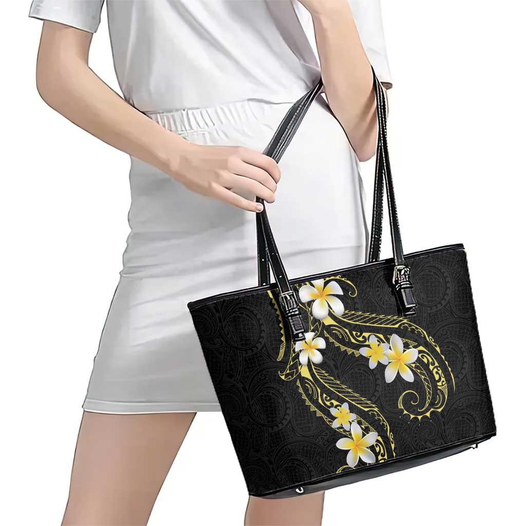 Polynesia Tattoo With Plumeria Leather Tote Bag Elegant Vibes
