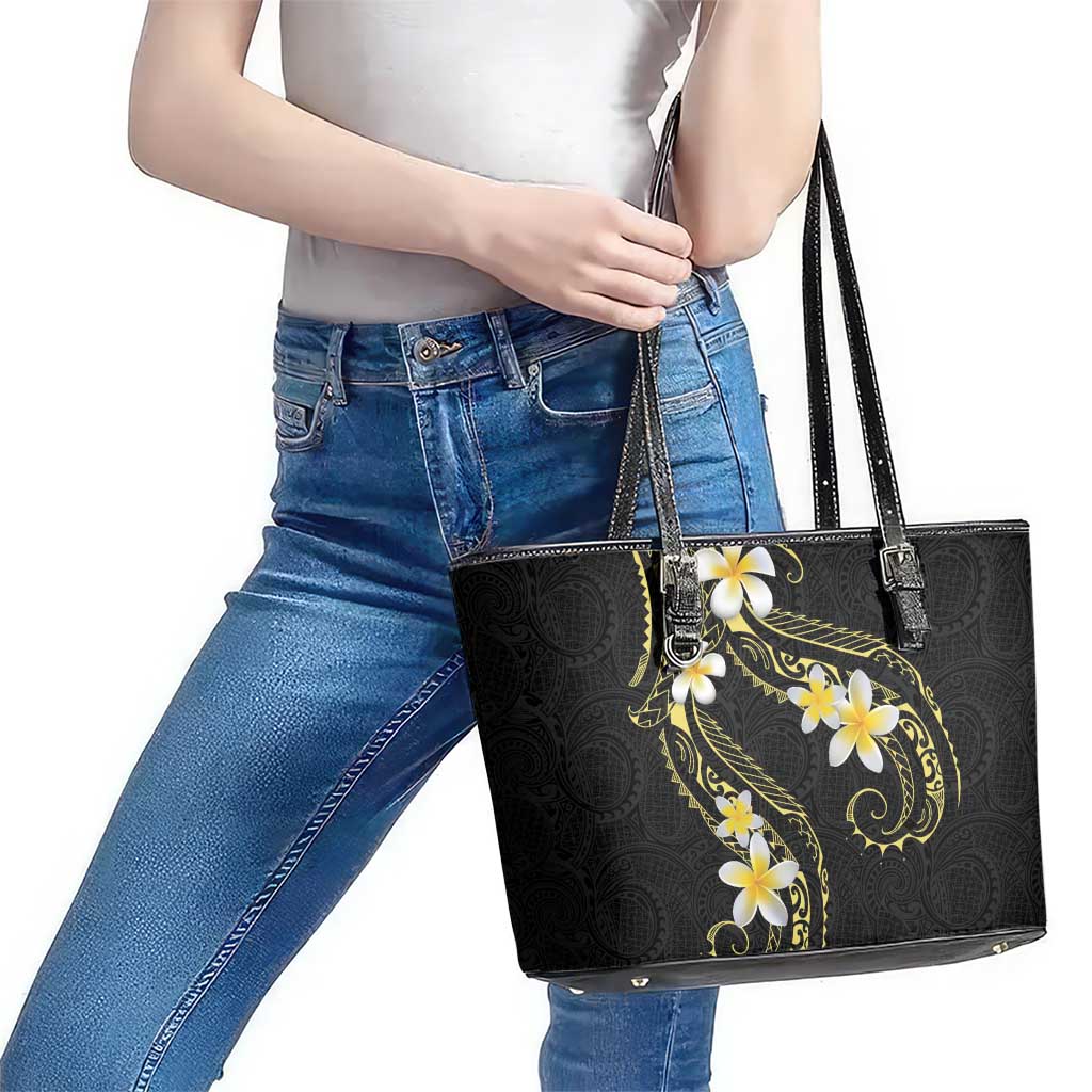 Polynesia Tattoo With Plumeria Leather Tote Bag Elegant Vibes