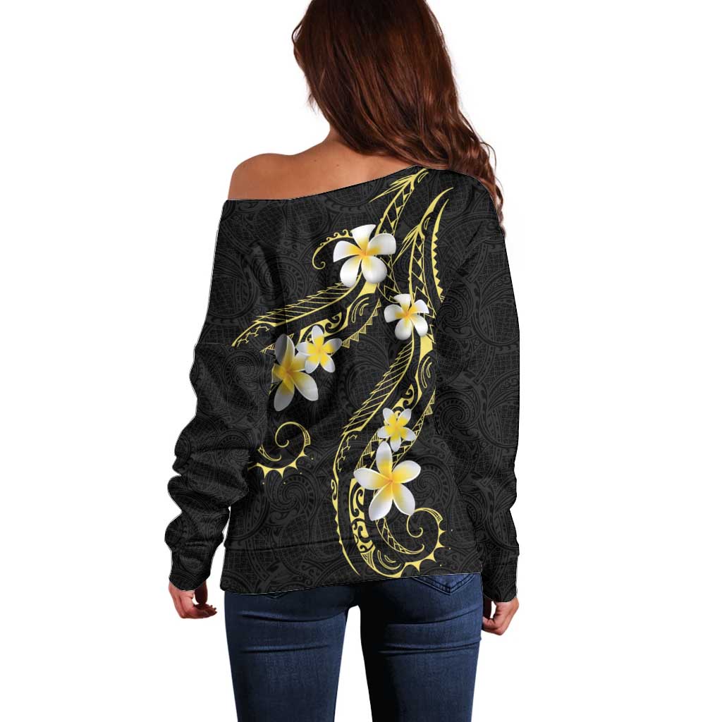 Polynesia Tattoo With Plumeria Off Shoulder Sweater Elegant Vibes