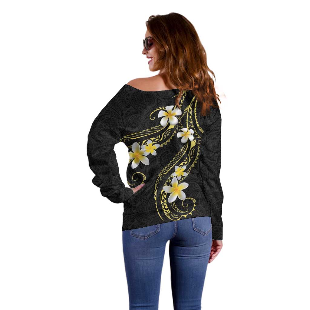 Polynesia Tattoo With Plumeria Off Shoulder Sweater Elegant Vibes