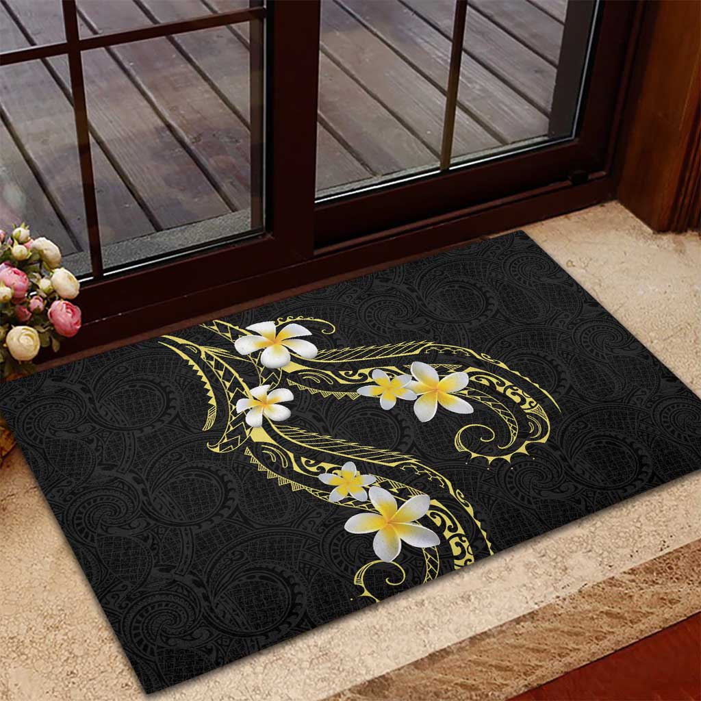 Polynesia Tattoo With Plumeria Rubber Doormat Elegant Vibes