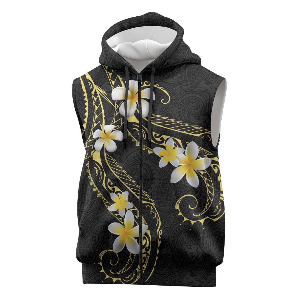 Polynesia Tattoo With Plumeria Sleeveless Zip Hoodie Elegant Vibes