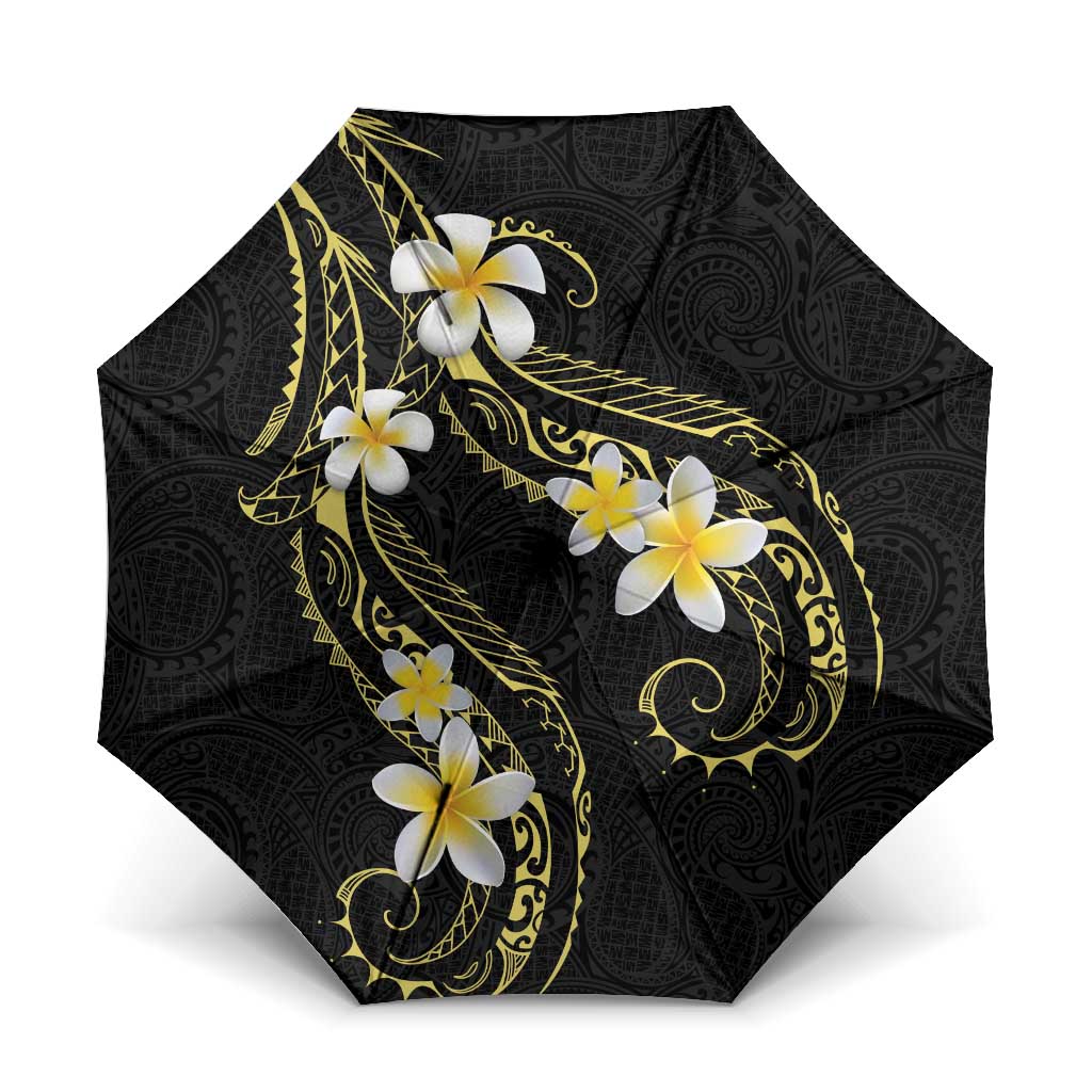 Polynesia Tattoo With Plumeria Umbrella Elegant Vibes LT14 One Size Folded 11.42 inch Opened Diameter 37.4 inch Black - Polynesian Pride