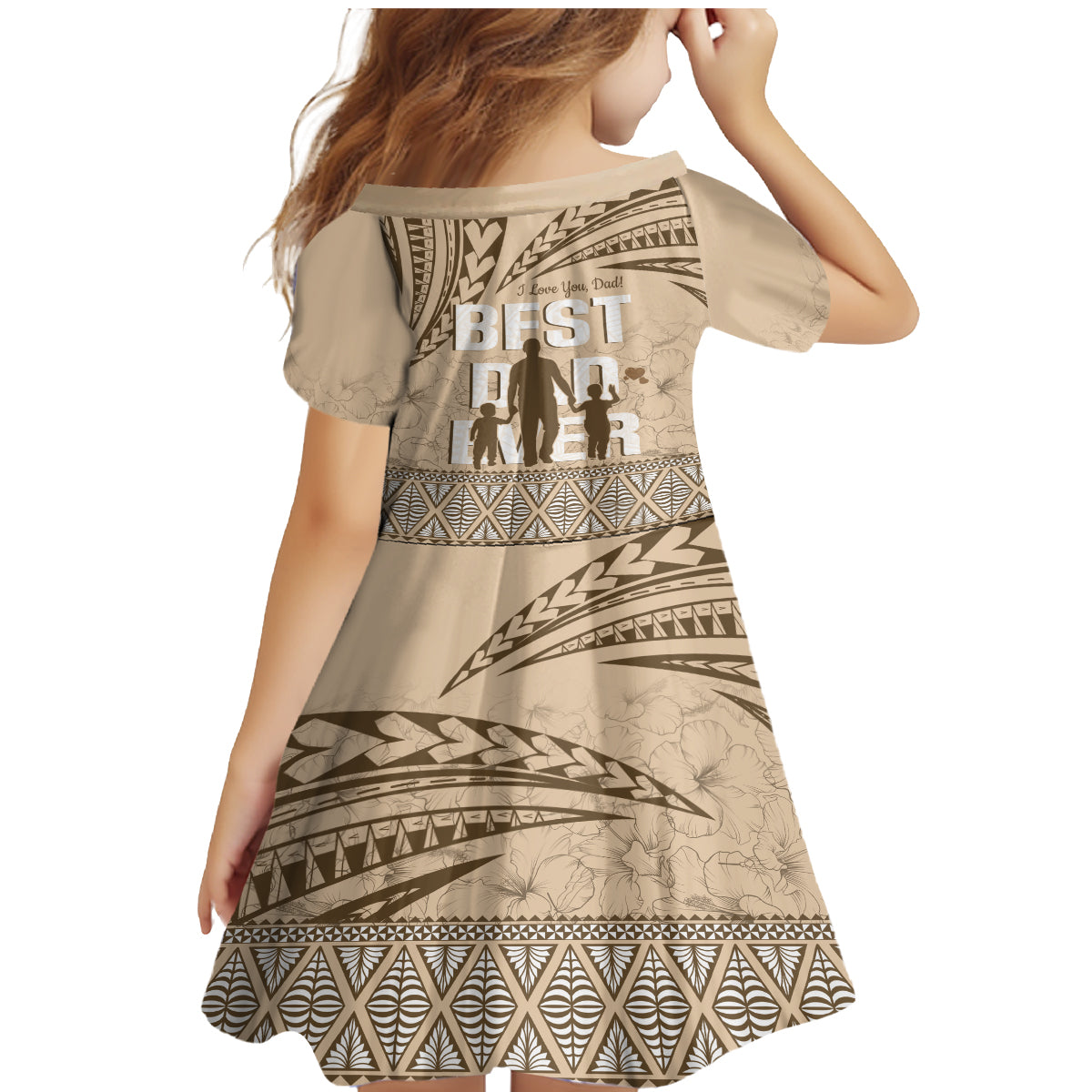 Tonga Father's Day Family Matching Mermaid Dress and Hawaiian Shirt Best Dad Ever Tongan Ngatu Pattern - Beige