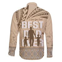Tonga Father's Day Family Matching Off The Shoulder Long Sleeve Dress and Hawaiian Shirt Best Dad Ever Tongan Ngatu Pattern - Beige LT14 - Polynesian Pride