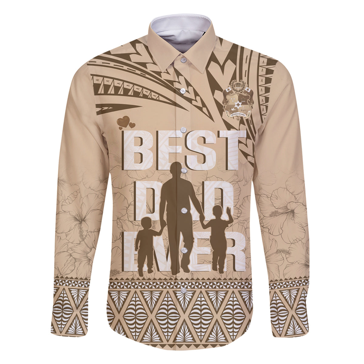Tonga Father's Day Family Matching Off Shoulder Maxi Dress and Hawaiian Shirt Best Dad Ever Tongan Ngatu Pattern - Beige