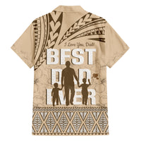 Tonga Father's Day Family Matching Off Shoulder Short Dress and Hawaiian Shirt Best Dad Ever Tongan Ngatu Pattern - Beige
