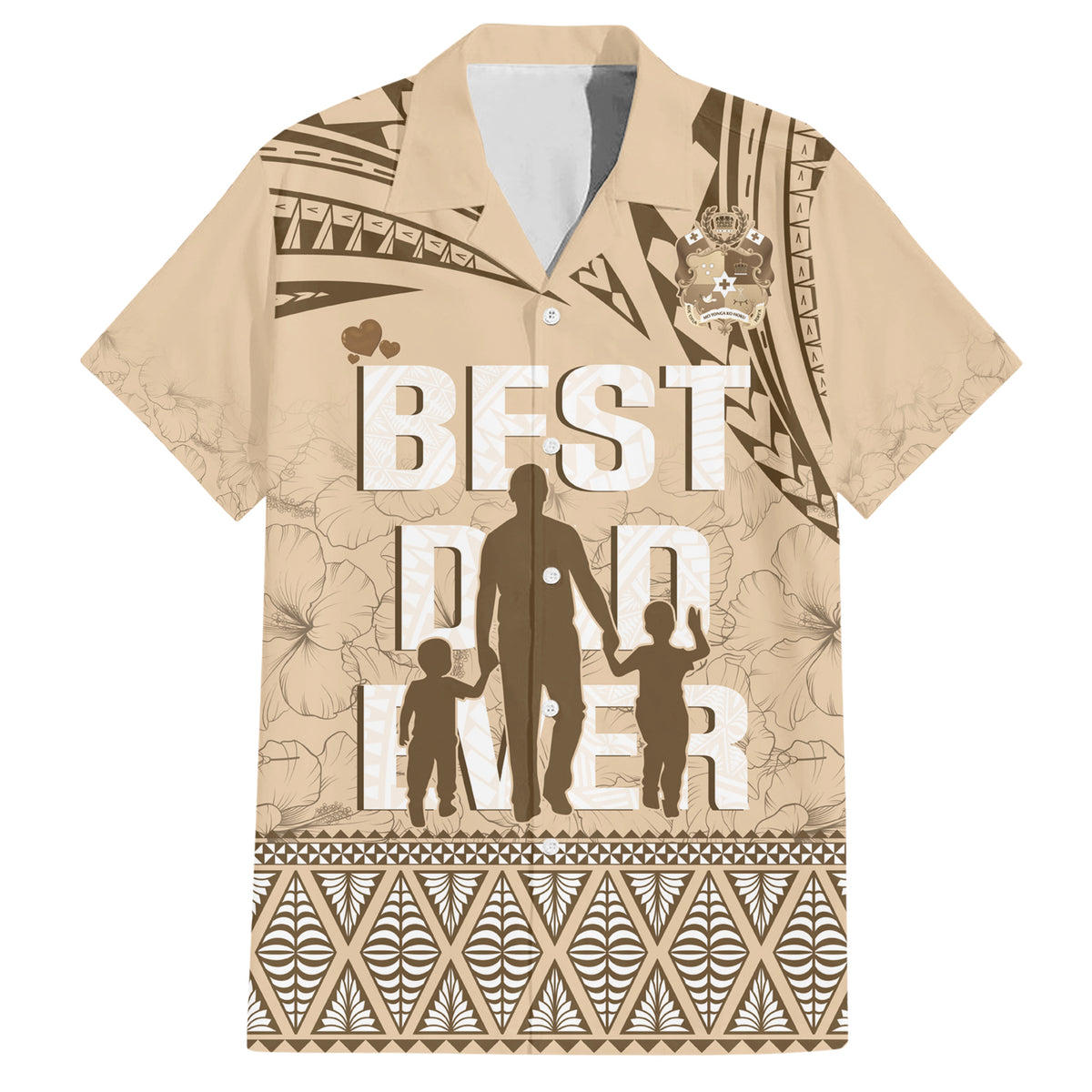 Tonga Father's Day Family Matching Short Sleeve Bodycon Dress and Hawaiian Shirt Best Dad Ever Tongan Ngatu Pattern - Beige LT14 Dad's Shirt - Short Sleeve Beige - Polynesian Pride