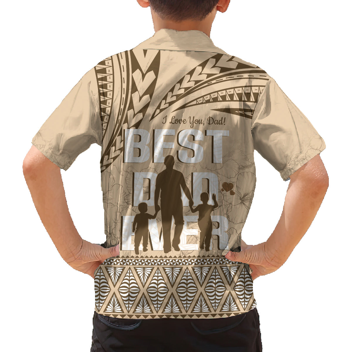 Tonga Father's Day Family Matching Tank Maxi Dress and Hawaiian Shirt Best Dad Ever Tongan Ngatu Pattern - Beige LT14 - Polynesian Pride