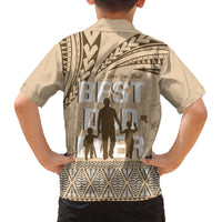 Tonga Father's Day Family Matching Tank Maxi Dress and Hawaiian Shirt Best Dad Ever Tongan Ngatu Pattern - Beige LT14 - Polynesian Pride