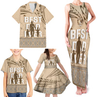 Tonga Father's Day Family Matching Tank Maxi Dress and Hawaiian Shirt Best Dad Ever Tongan Ngatu Pattern - Beige LT14 - Polynesian Pride
