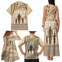 Tonga Father's Day Family Matching Tank Maxi Dress and Hawaiian Shirt Best Dad Ever Tongan Ngatu Pattern - Beige LT14 - Polynesian Pride