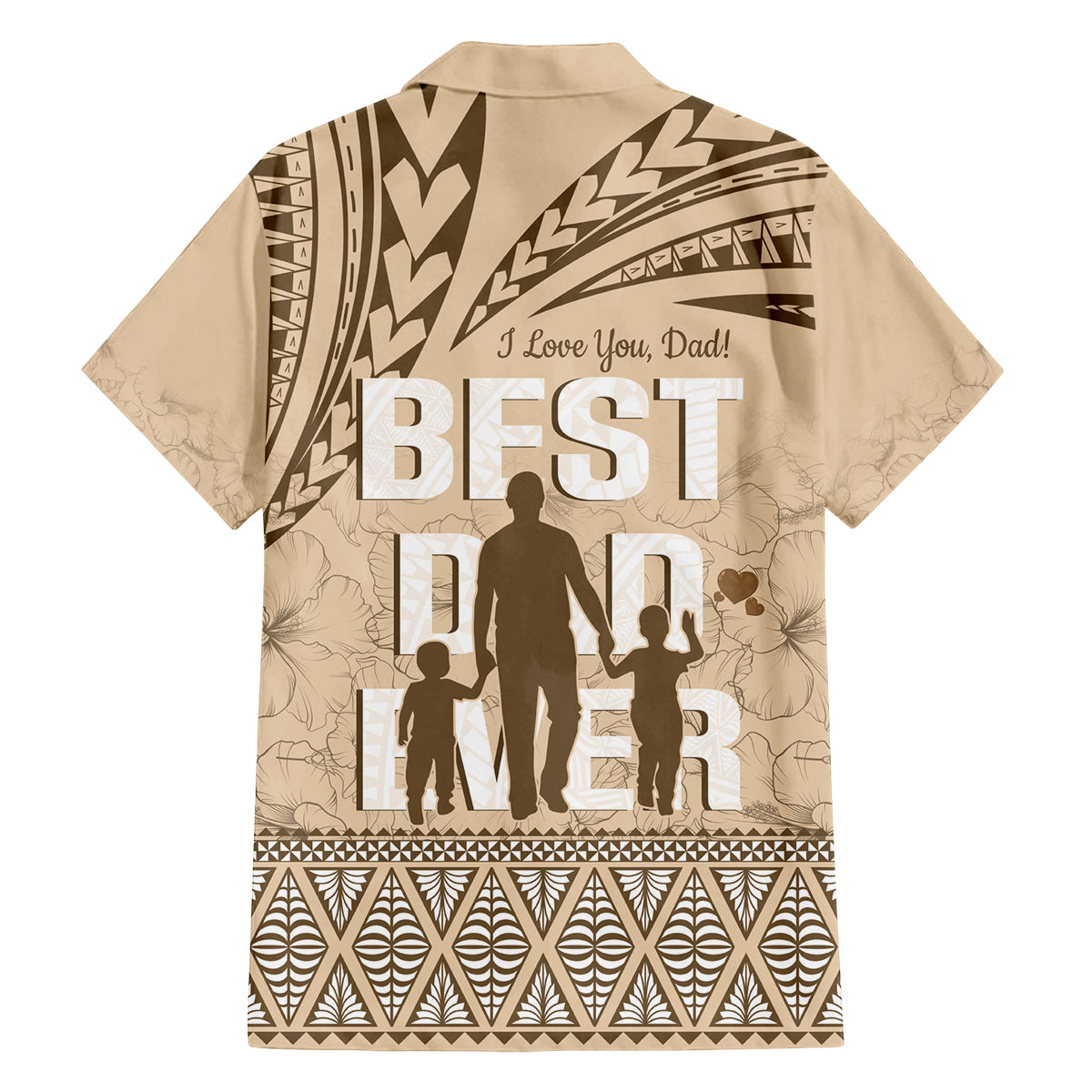Tonga Father's Day Family Matching Tank Maxi Dress and Hawaiian Shirt Best Dad Ever Tongan Ngatu Pattern - Beige LT14 - Polynesian Pride