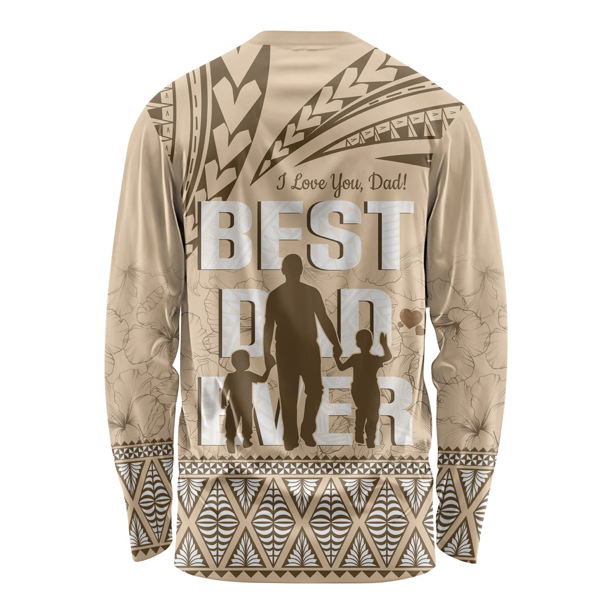 Tonga Father's Day Long Sleeve Shirt Best Dad Ever Tongan Ngatu Pattern - Beige LT14 - Polynesian Pride