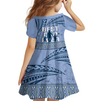 Tonga Father's Day Family Matching Off The Shoulder Long Sleeve Dress and Hawaiian Shirt Best Dad Ever Tongan Ngatu Pattern - Blue LT14 - Polynesian Pride