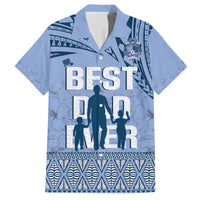 Tonga Father's Day Family Matching Off The Shoulder Long Sleeve Dress and Hawaiian Shirt Best Dad Ever Tongan Ngatu Pattern - Blue LT14 Dad's Shirt - Short Sleeve Blue - Polynesian Pride