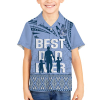 Tonga Father's Day Family Matching Off The Shoulder Long Sleeve Dress and Hawaiian Shirt Best Dad Ever Tongan Ngatu Pattern - Blue LT14 Son's Shirt Blue - Polynesian Pride