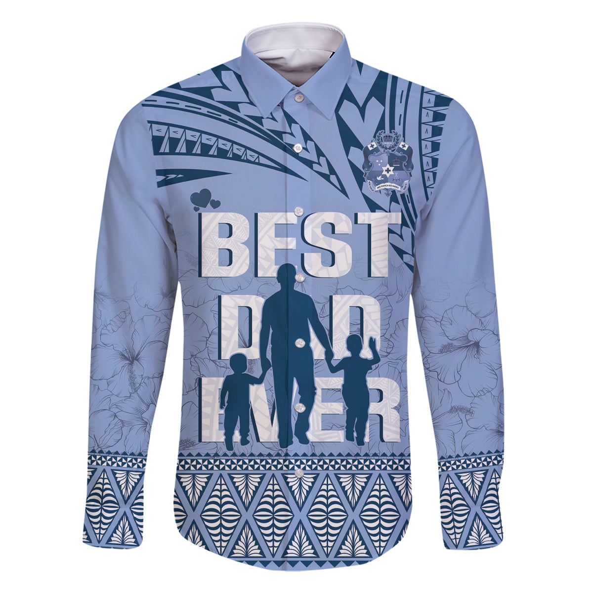 Tonga Father's Day Family Matching Off Shoulder Short Dress and Hawaiian Shirt Best Dad Ever Tongan Ngatu Pattern - Blue