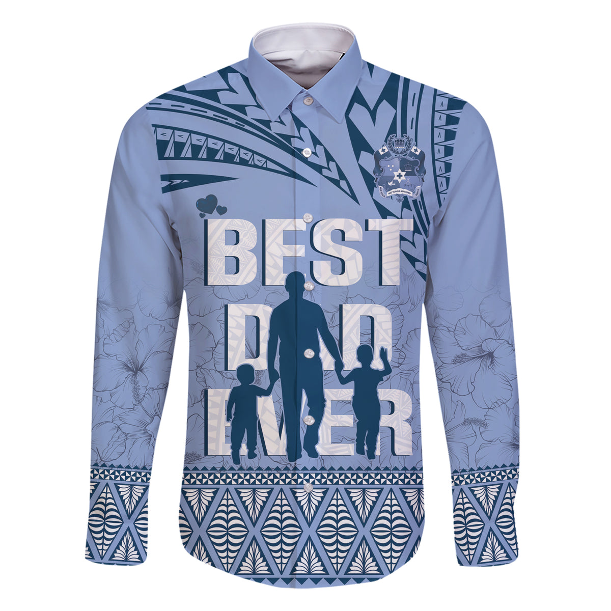Tonga Father's Day Family Matching Short Sleeve Bodycon Dress and Hawaiian Shirt Best Dad Ever Tongan Ngatu Pattern - Blue LT14 Dad's Shirt - Long Sleeve Blue - Polynesian Pride