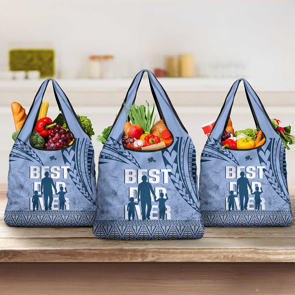 Tonga Father's Day Grocery Bag Best Dad Ever Tongan Ngatu Pattern - Blue