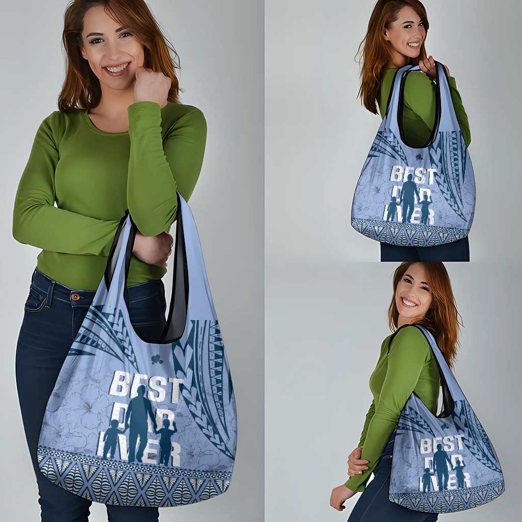 Tonga Father's Day Grocery Bag Best Dad Ever Tongan Ngatu Pattern - Blue