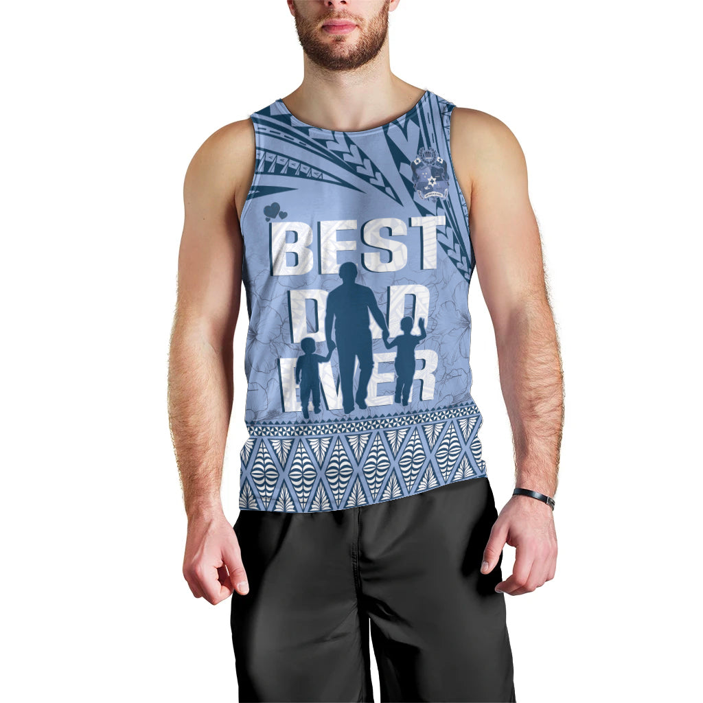 Tonga Father's Day Men Tank Top Best Dad Ever Tongan Ngatu Pattern - Blue