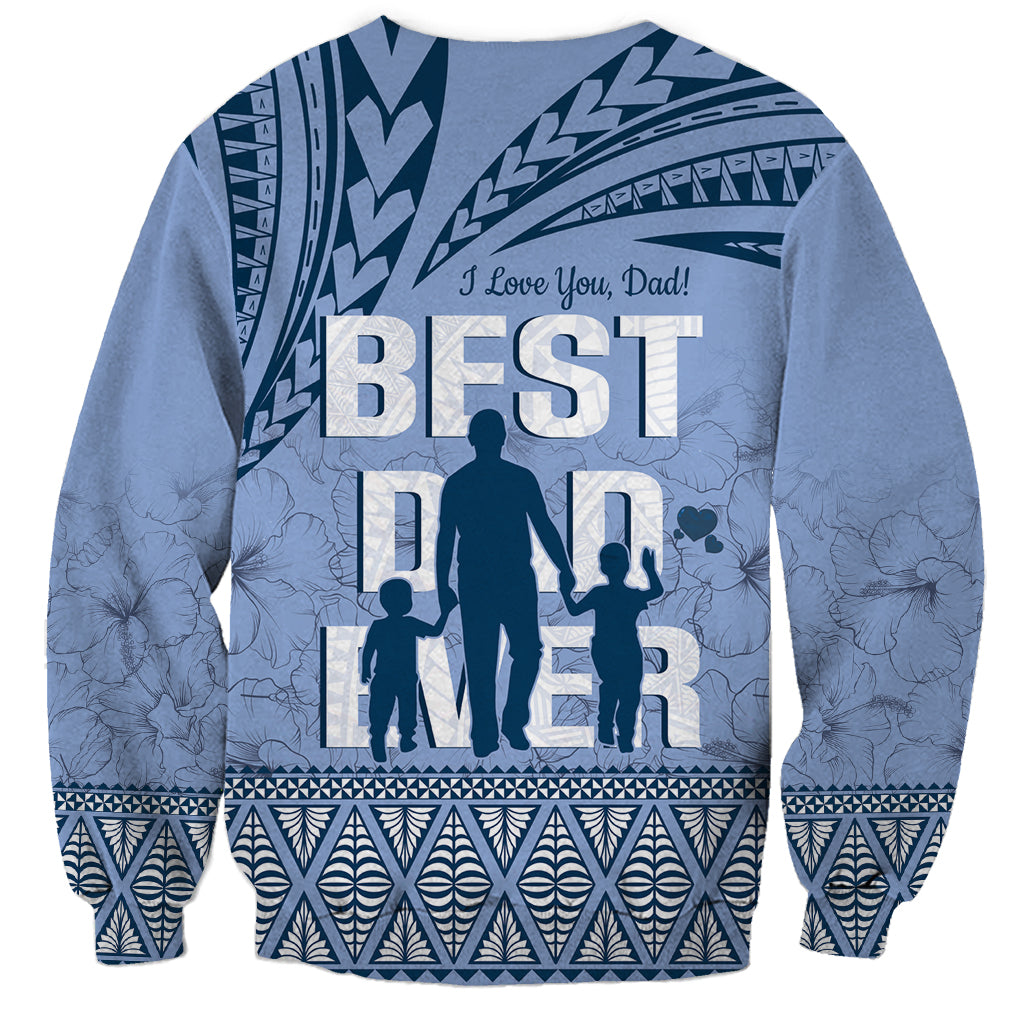 Tonga Father's Day Sweatshirt Best Dad Ever Tongan Ngatu Pattern - Blue