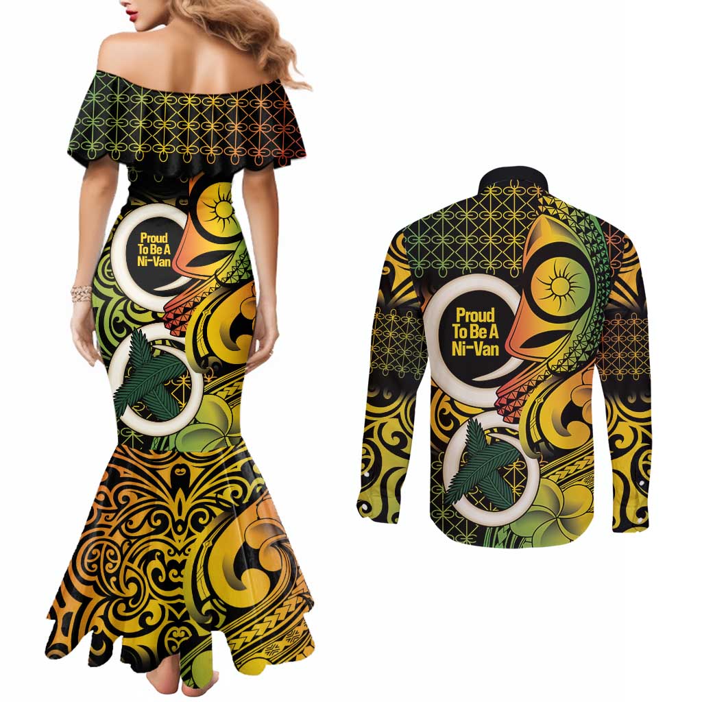 Vanuatu 1980 Couples Matching Mermaid Dress and Long Sleeve Button Shirt Ni-Van Tamtam Sand Drawing Pattern