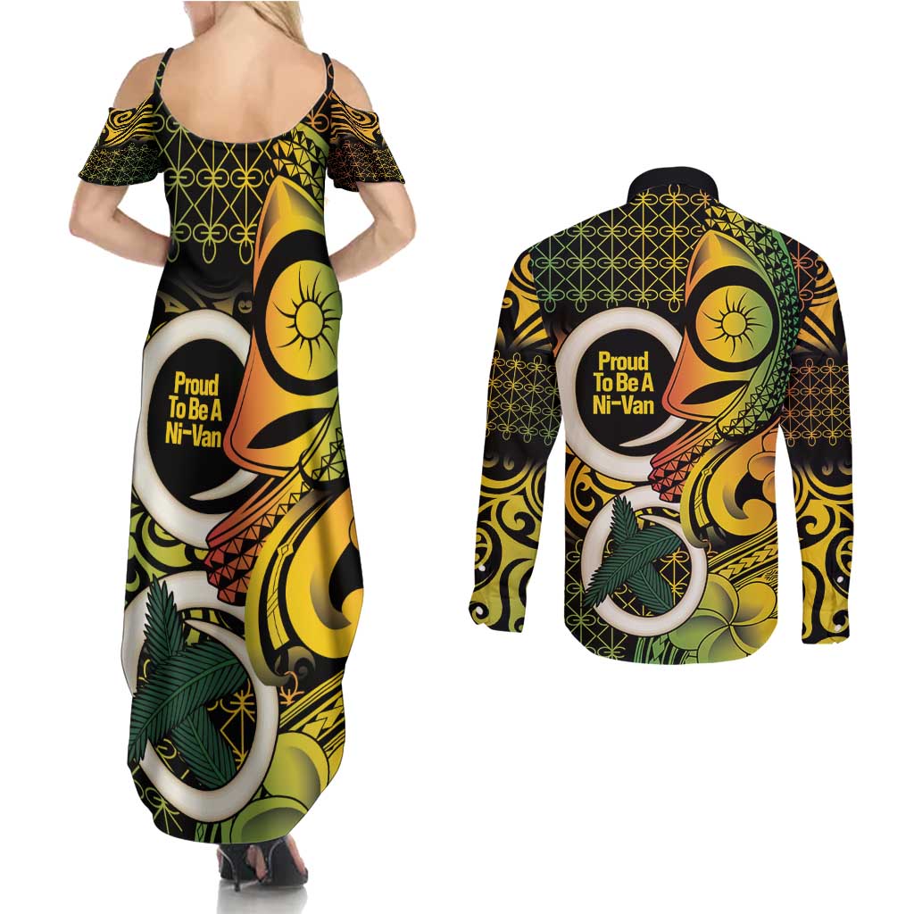 Vanuatu 1980 Couples Matching Summer Maxi Dress and Long Sleeve Button Shirt Ni-Van Tamtam Sand Drawing Pattern