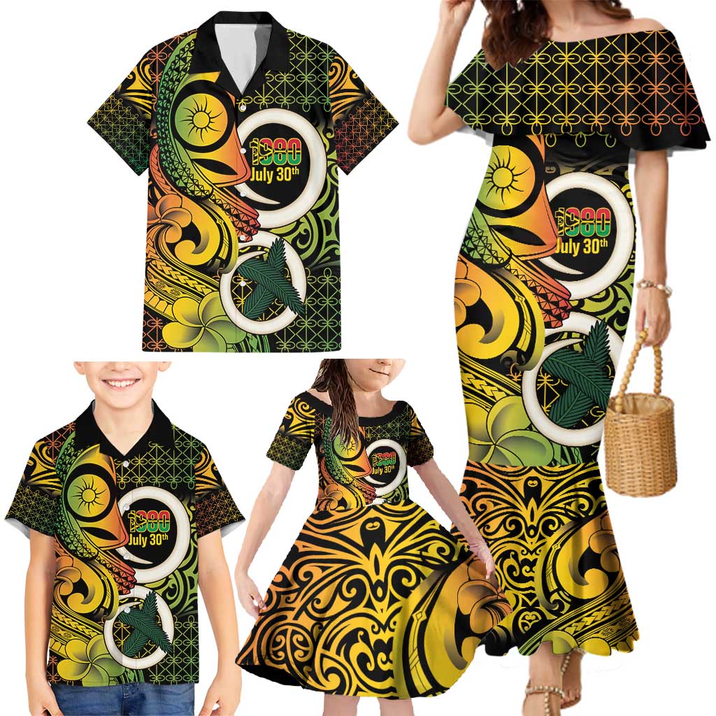 Vanuatu 1980 Family Matching Mermaid Dress and Hawaiian Shirt Ni-Van Tamtam Sand Drawing Pattern LT14 - Polynesian Pride