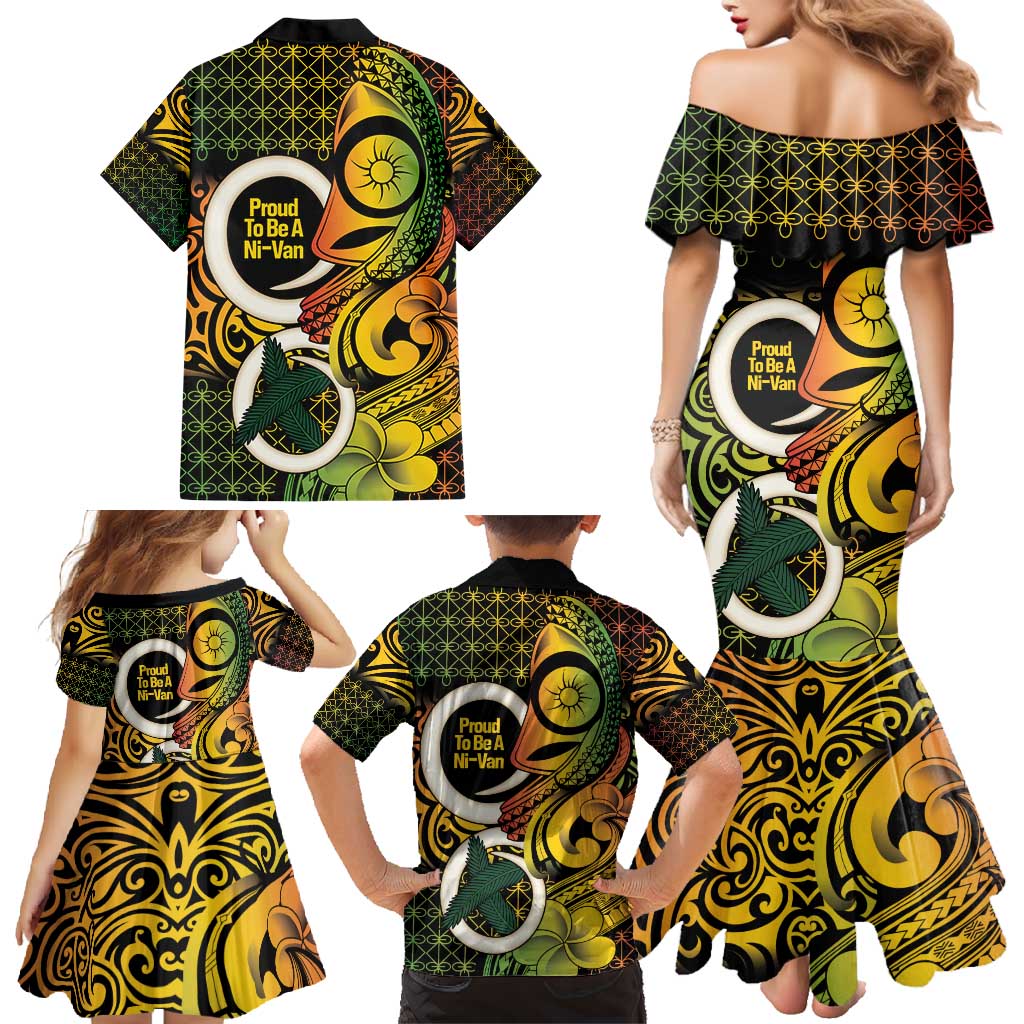 Vanuatu 1980 Family Matching Mermaid Dress and Hawaiian Shirt Ni-Van Tamtam Sand Drawing Pattern LT14 - Polynesian Pride