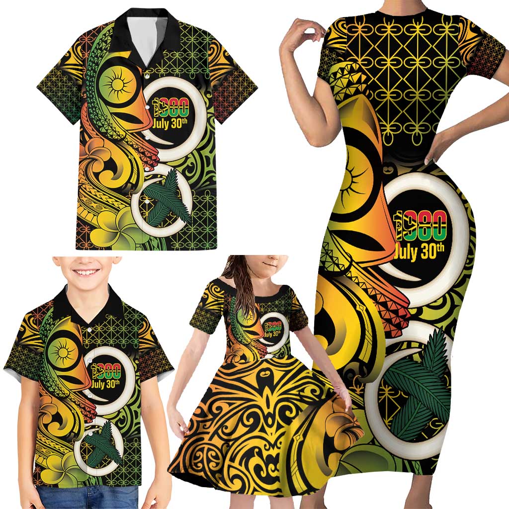 Vanuatu 1980 Family Matching Short Sleeve Bodycon Dress and Hawaiian Shirt Ni-Van Tamtam Sand Drawing Pattern LT14 - Polynesian Pride