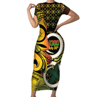Vanuatu 1980 Family Matching Short Sleeve Bodycon Dress and Hawaiian Shirt Ni-Van Tamtam Sand Drawing Pattern LT14 Mom's Dress Black - Polynesian Pride